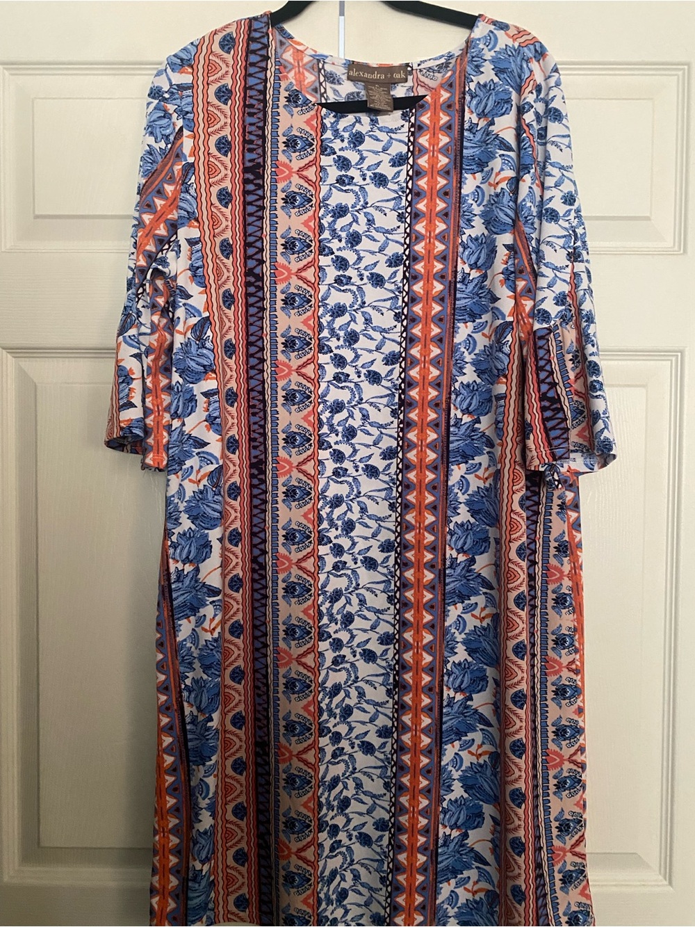 Alexandra Oak Floral Stripe Midi Dress in Blue & Coral